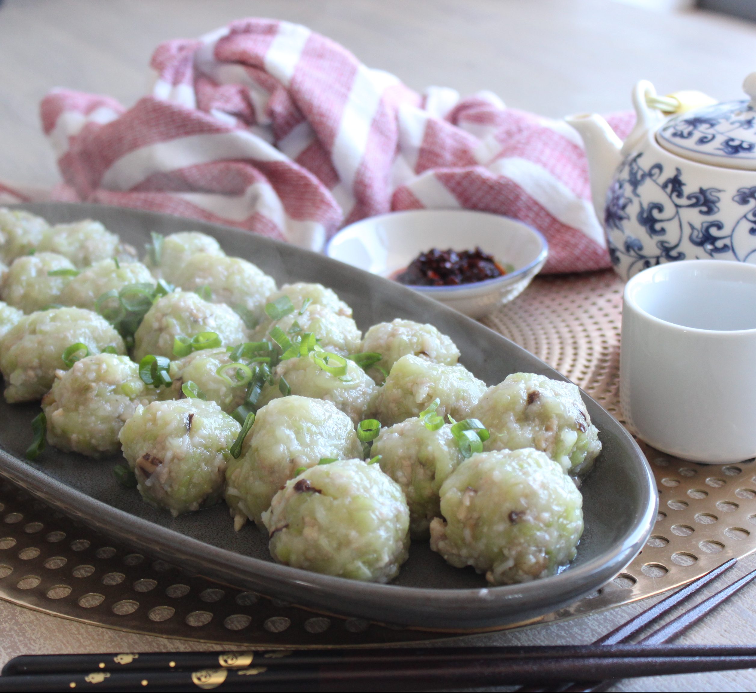 Steamed Mauritian Boulettes Chouchou topped with herbs